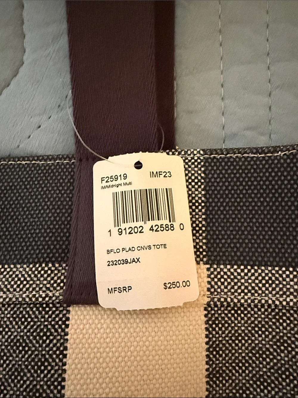 Coach Cream and Blue Buffalo Check Canvas Tote with Long Straps